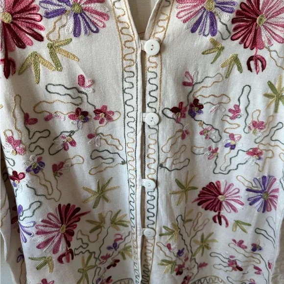CONSIGNED—Embroidered Floral White Button-Front Jacket - Picture 9 of 10
